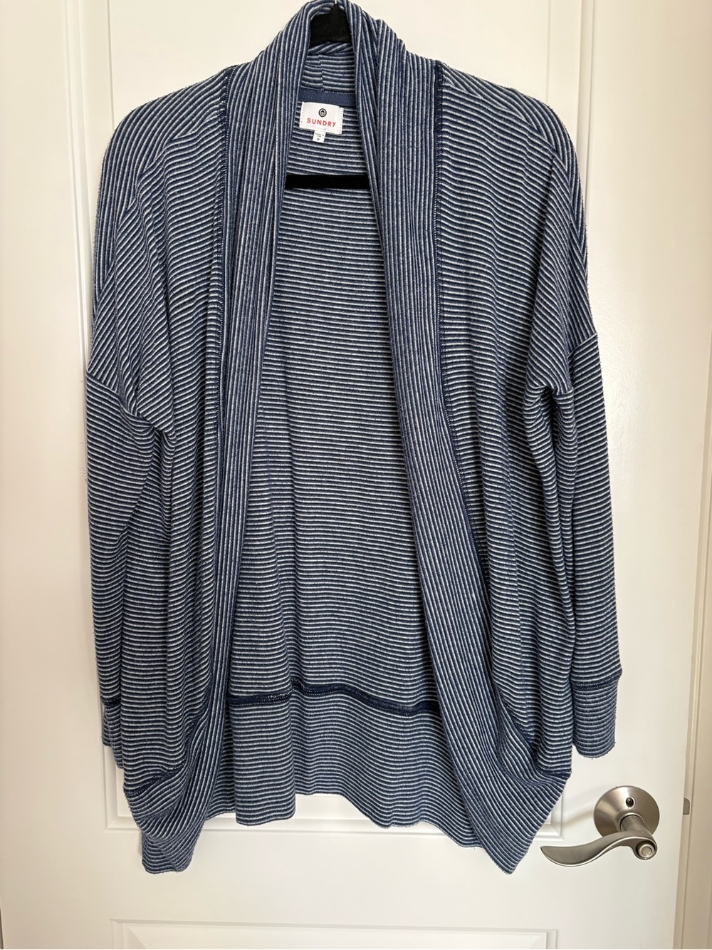 Sundry Navy and White Striped Knit Cardigan